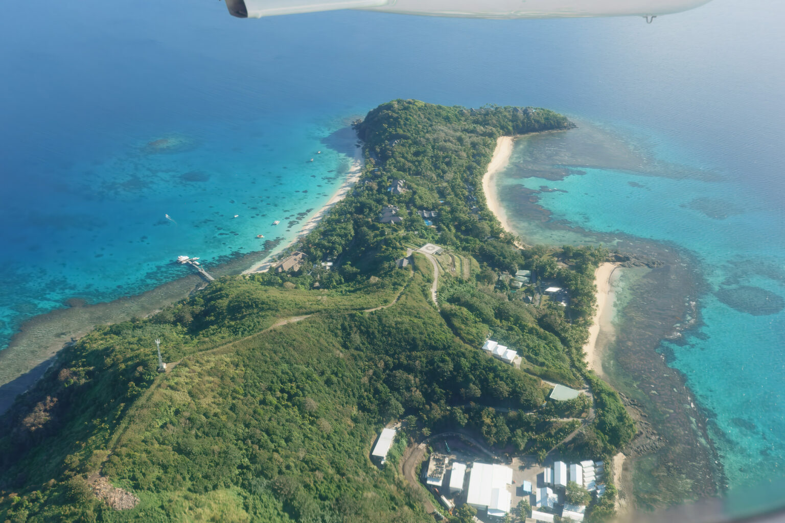 Aerial view of Kokomo Private Island and its reef, Fiji