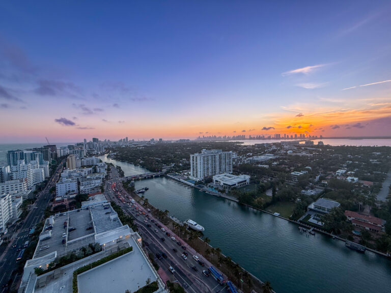 Twilight over the Miami Beach rooftops and Indian Creek