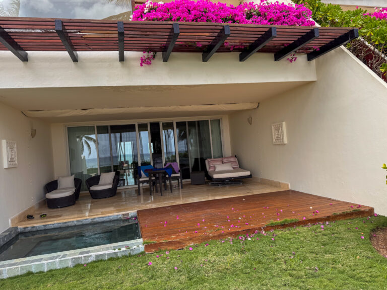 The plunge pool and terrace outside the suite