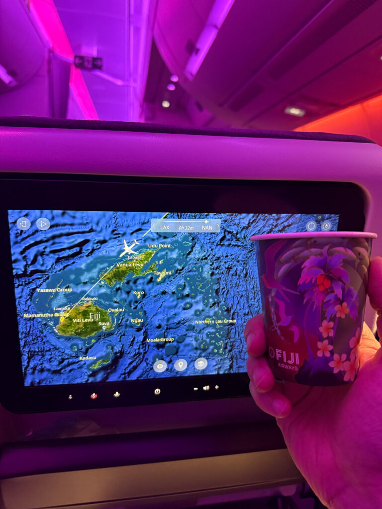 The route map on the screen on the overnight flight in