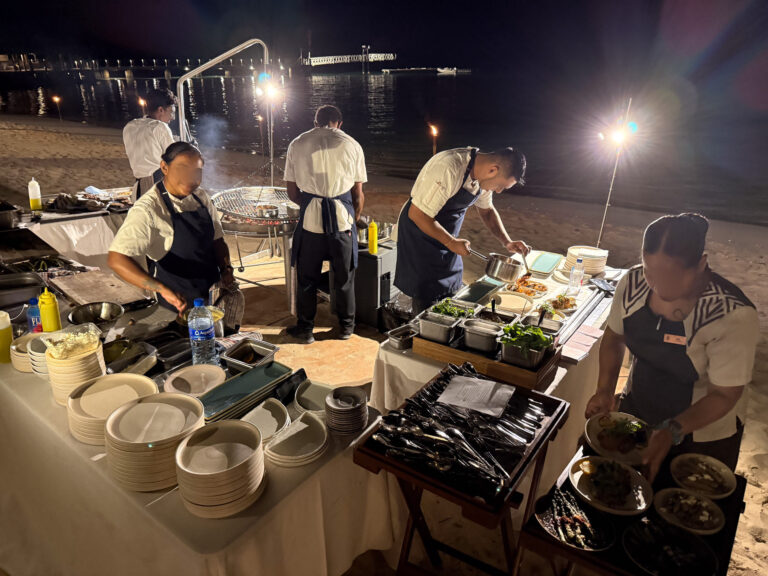 The kitchen team working the beach barbecue