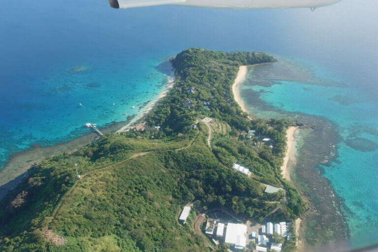 The island and its reef from the air