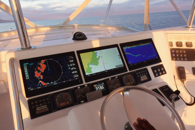Sounder, plotter and radar at the helm as the boat runs out