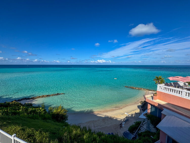 The bay, the beach and the buildings from the high ground