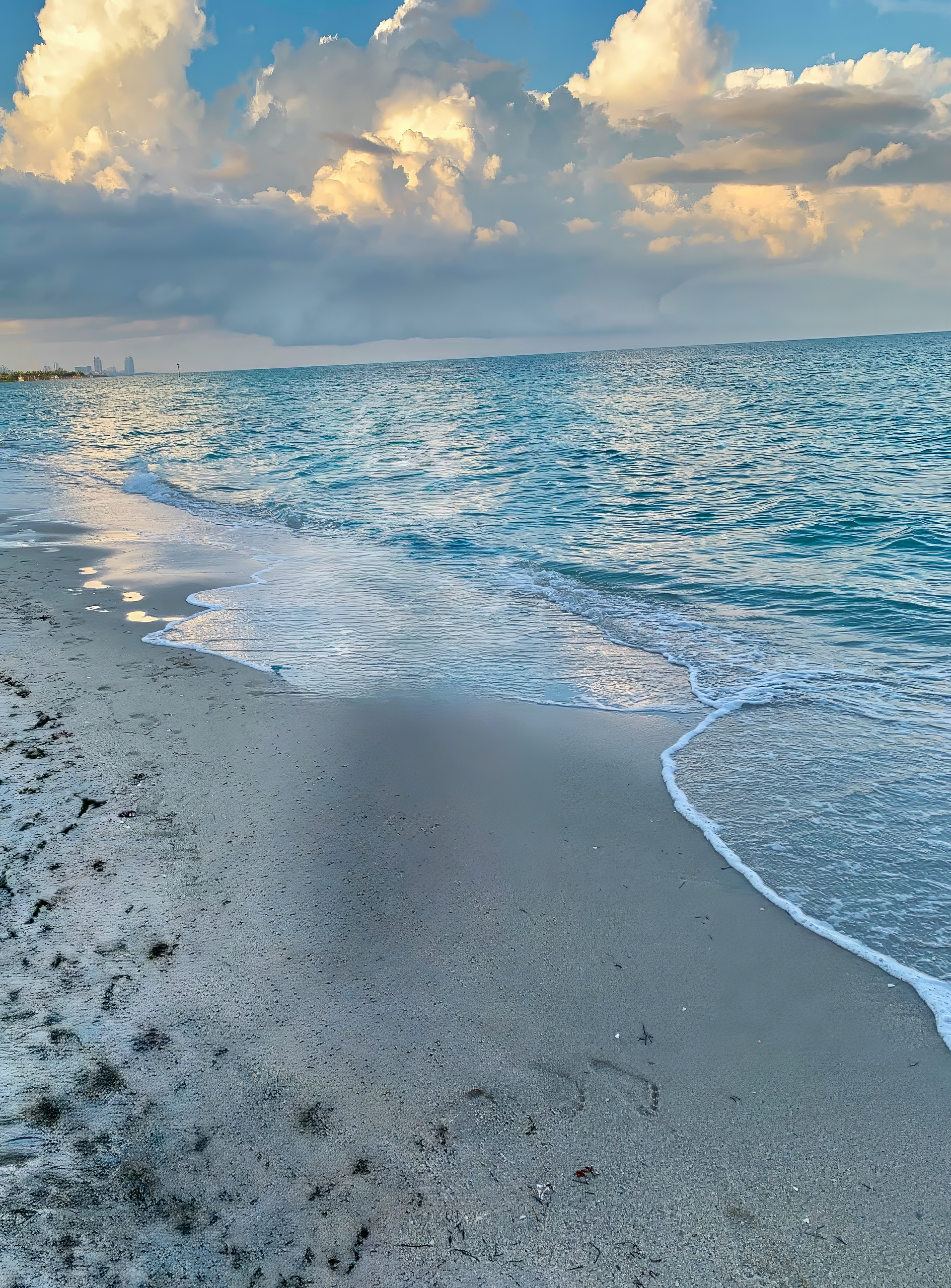 The shoreline at dusk, the last light holding on the wet sand