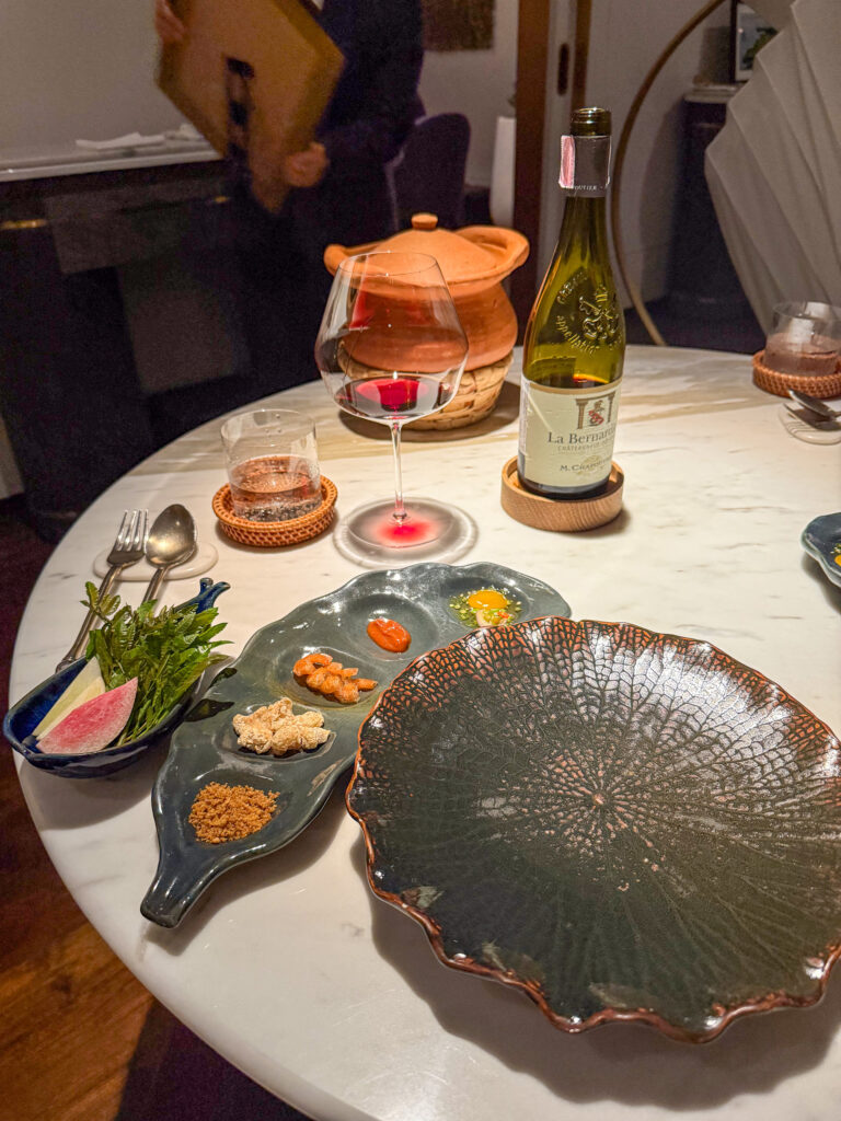 The table part-way through, several dishes at once