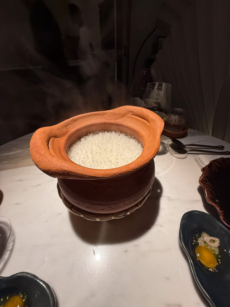 The clay pot opened at the table